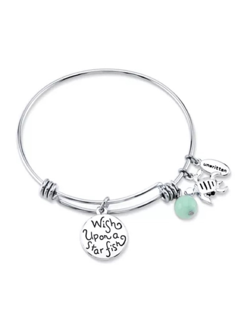 Unwritten Wish Upon a Starfish Charm Bangle Bracelet Silver Amazonite